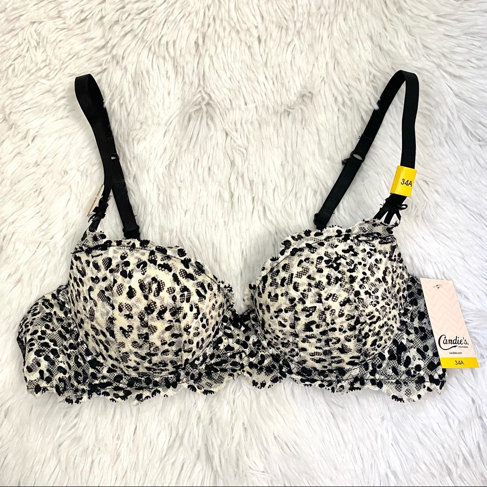 Candie’s Off-white & Black Animal Print Cheetah Leopard Push Up Bra